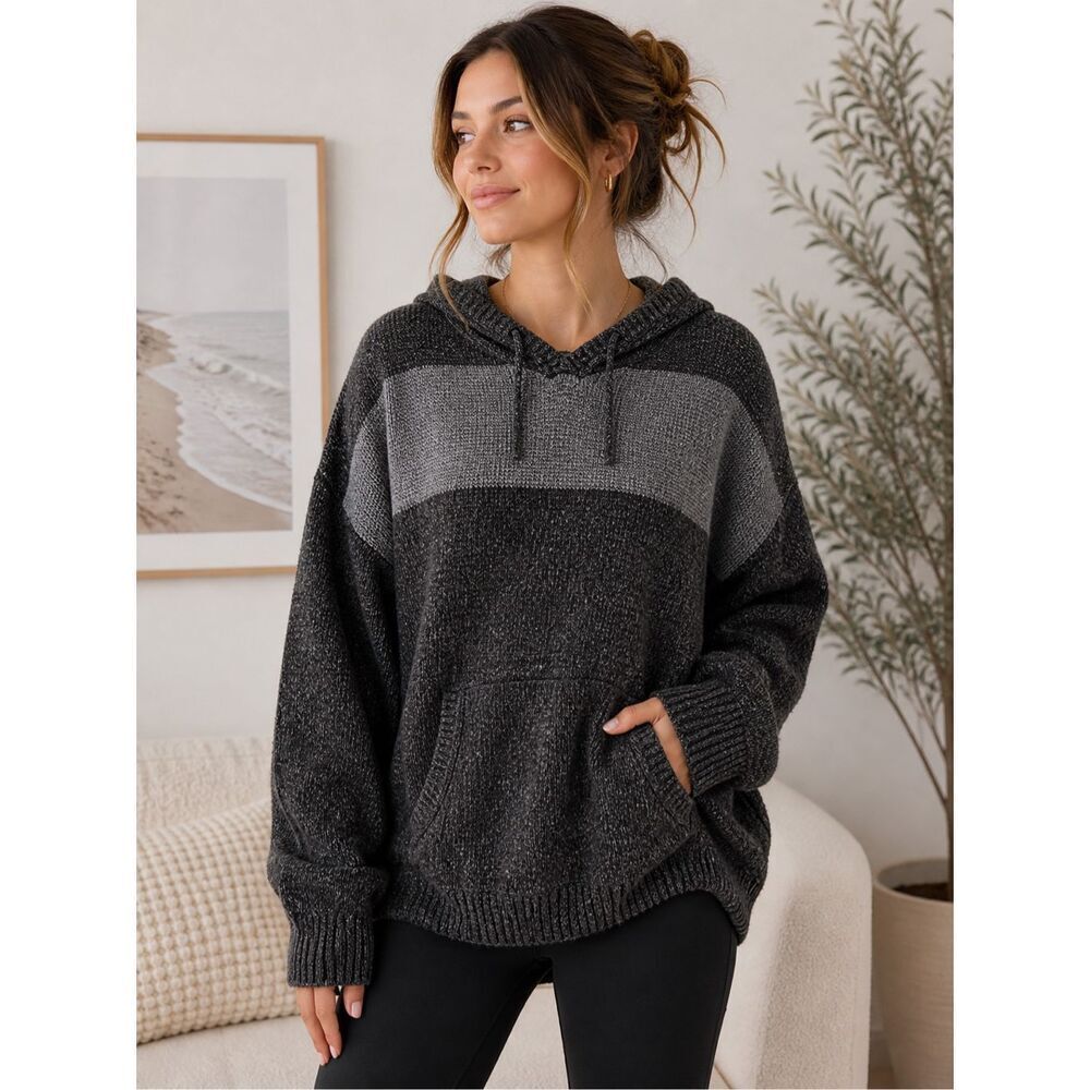 Commerce Colorblock Knit Hoodie XXL Oversized Cozy Pullover